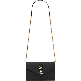 Saint Laurent Cassandre matelassÃ© envelope leather wallet on chain - black - One Size