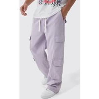 Mens Light Grey Elasticated Waist Baggy Fit Multi Cargo Trousers