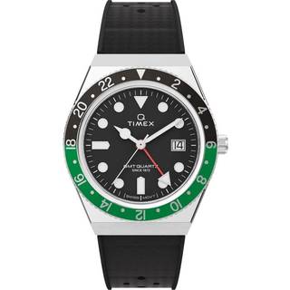Timex Q GMT i sort med sort gummirem