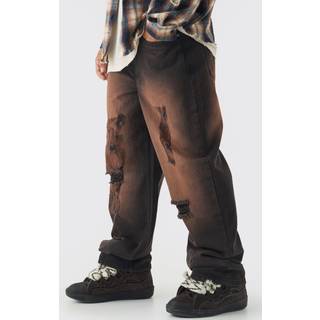 Mens Brown Relaxed Distressed Nibbled Jeans
