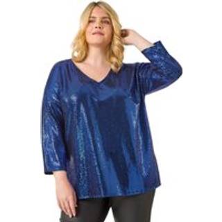 Roman Roman Blue Curve Sparkle V-Neck Stretch Tunic Top
