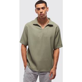 Mens Khaki Oversized V-Neck Pleated Overhead Shirt