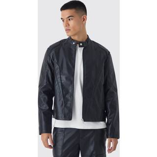 Mens Tonal Panelled Moto Jacket In Black