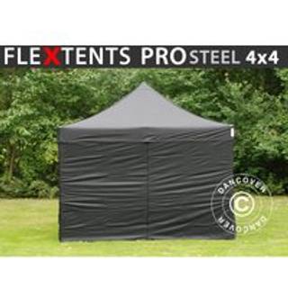 Foldetelt FleXtents Easy up pavillon PRO Steel 4x4m Sort, inkl. 4 sider