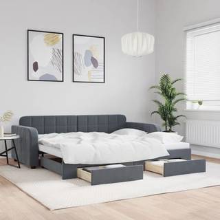 daybed med udtræk og skuffer 90x200 cm velour mørkegrå