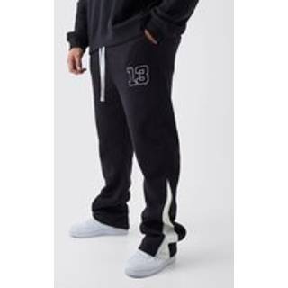 Mens Black Plus Slim Flared Varsity Gusset Joggers