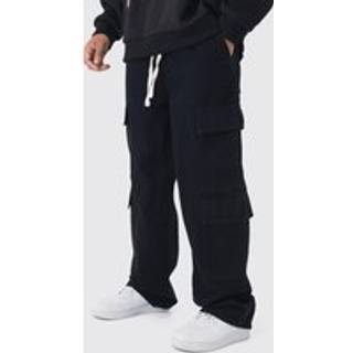 Mens Black Elasticated Baggy Fit Multi Cargo Trousers
