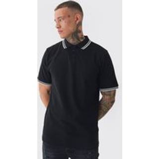 Mens Tall Slim Tipped Pique Polo In Black