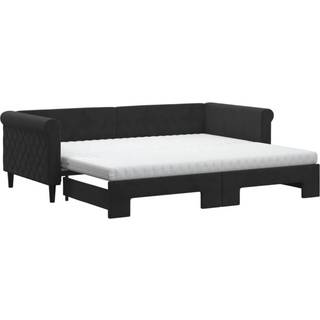 daybed med udtræk og madras 90x200 cm velour sort