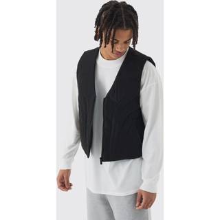 Mens Boxy Abstract Quilted Gilet In Black