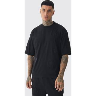 Mens Black Tall Oversized Boxy Paisley Applique T-Shirt