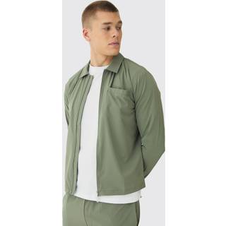 Mens Khaki Technical Stretch Zip Through Long Sleeve Shirt