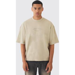 Mens Sand Oversized Boxy Extended Neck Peached Heavyweight T-shirt