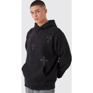 Mens Black Regular Fit Cross Graphic Hoodie