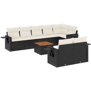 Sofasæt Til Haven 9 Dele Med Hynder Polyrattan Beige - Sort og cremefarvet / hjørnedel 3x midterdel bord