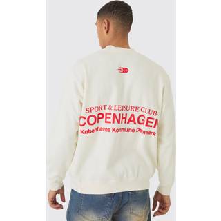 Mens Ecru Oversized Copenhagen Text Graphic Sweatshirt
