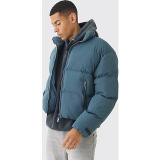 Mens Man Boxy Fit Funnel Neck Puffer Coat In Slate