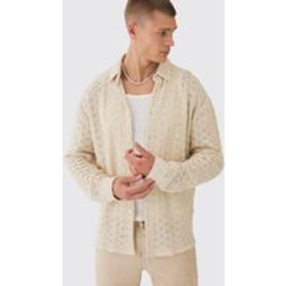 Mens Ecru Oversized Long Sleeve Crochet Shirt