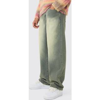 Mens Baggy Rigid Green Washed Jeans