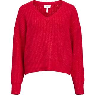 OBJECT - Rød - Objmilu Ls Lo V-Neck Knit E Au 24 - Large