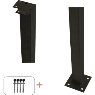 PLUS hjørne stålstolpe med fod til håndliste inkl. bolte, sort/stål - 4,5 x 4,5 x 103,3 cm