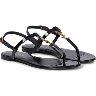 Saint Laurent Cassandra patent leather thong sandals - black - EU 36