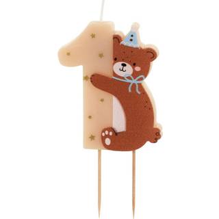 1 stk. Fødselsdagslys Bamse med Tal 1, Farverig 7 cm – Perfekt til den første fødselsdag