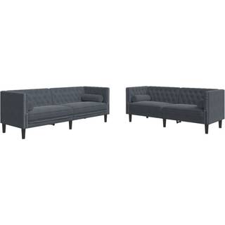 2-personers Chesterfield-sofasæt med puder fløjl mørkegrå