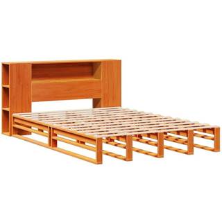 seng med reol uden madras 160x200 cm massivt træ gyldenbrun