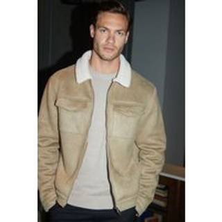Threadbare Threadbare Neutral Faux Suede Borg Lined Aviator Jacket