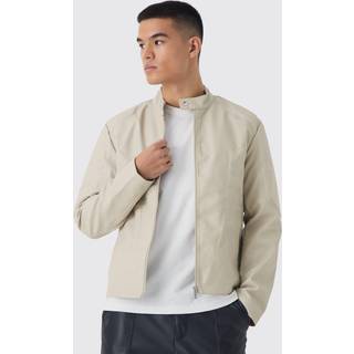 Mens Tonal Panelled Moto Jacket In Stone