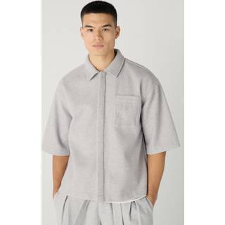 Mens Grey Oversized Boxy Concealed Placket Heavyweight Melton Shirt