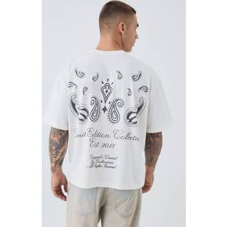 Mens Ecru Oversized Boxy Paisley Back Print T-Shirt