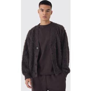 Mens Chocolate Oversized Boxy Super Fluffy Knitted Cardigan