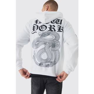 Mens White Regular Fit New York Print Zip Through Hoodie