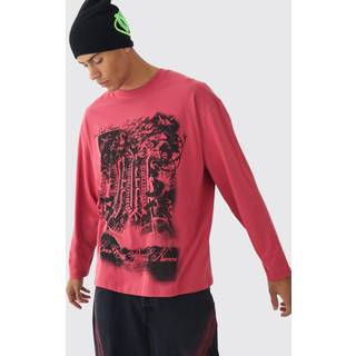 Mens Red Oversized Large Scale Print Long Sleeve T-Shirt
