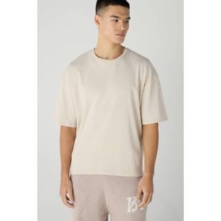 Mens Stone Oversized Boxy Embroidered Slogan T-shirt