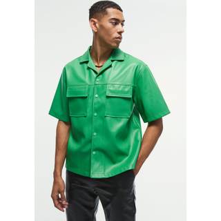 Mens Bright Green Oversized PU Short Sleeve Overshirt