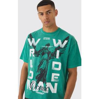 Mens Green Oversized Boxy Washed Renaissance Print T-Shirt