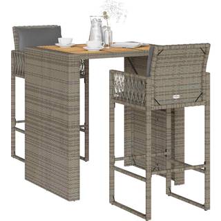 Barsæt Til Haven 5 Dele Med Hynder Polyrattan Akacietræ - 2 / Grå / 105 cm