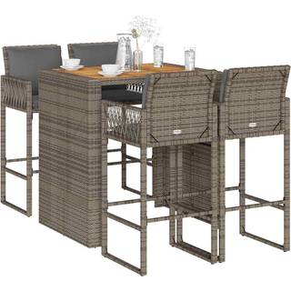 Barsæt Til Haven 5 Dele Med Hynder Polyrattan Akacietræ - 4 / Grå / 105 cm