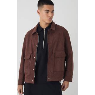 Mens Faux Suede Harrington Jacket In Brown