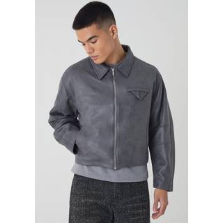 Mens Boxy Washed Collared Harrington Jacket In Grey
