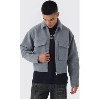 Mens Boxy Collared Harrington Jacket In Grey