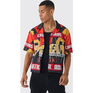 Mens Orange Oversized Satin Moto Boxy Shirt