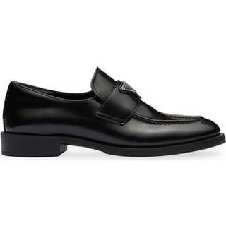 Women's Brushed Leather Loafers with Logo in Black - 41