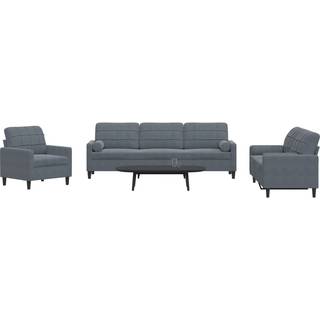 sofasæt 3 dele med hynder og bolsterpuder velour mørkegrå