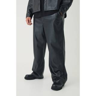 Mens Black Plus Pu Relaxed Fit Trousers