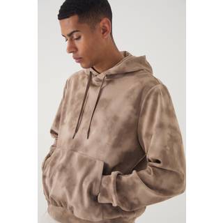 Mens Chocolate Regular Fit Suede Super Heavy Textured Hoodie