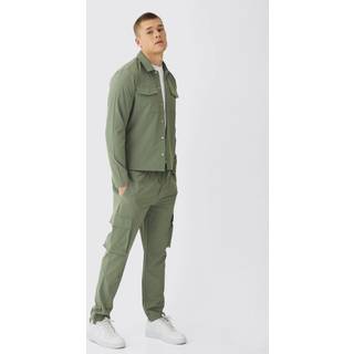 Mens Khaki Technical Stretch Cargo Shirt & Trouser Set